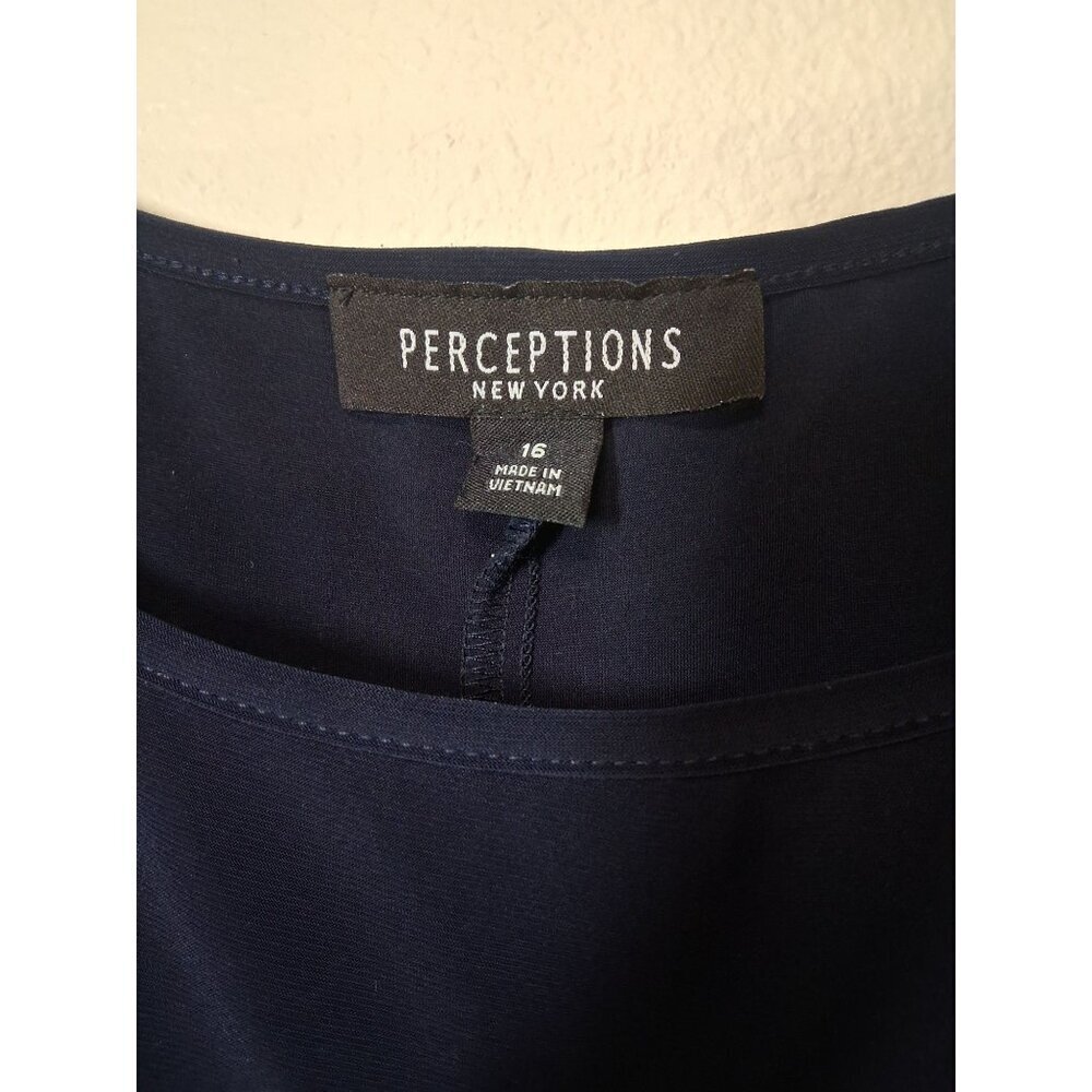 Perceptions Blouse Business Casual Office Granny Preppy Blue Women's Size 16 - Picture 4 of 5